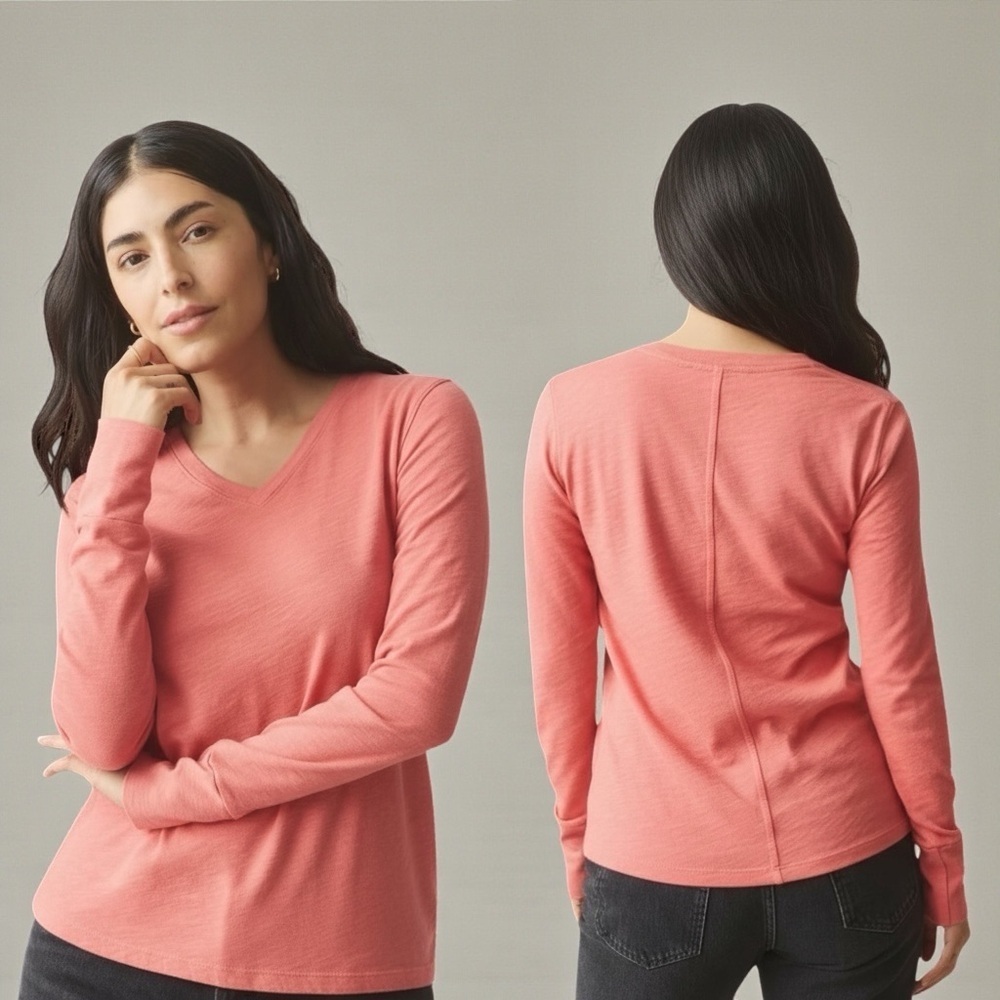 American Giant Women’s Light Coral Long Sleeve Crew Neck T Shirt Size Medium